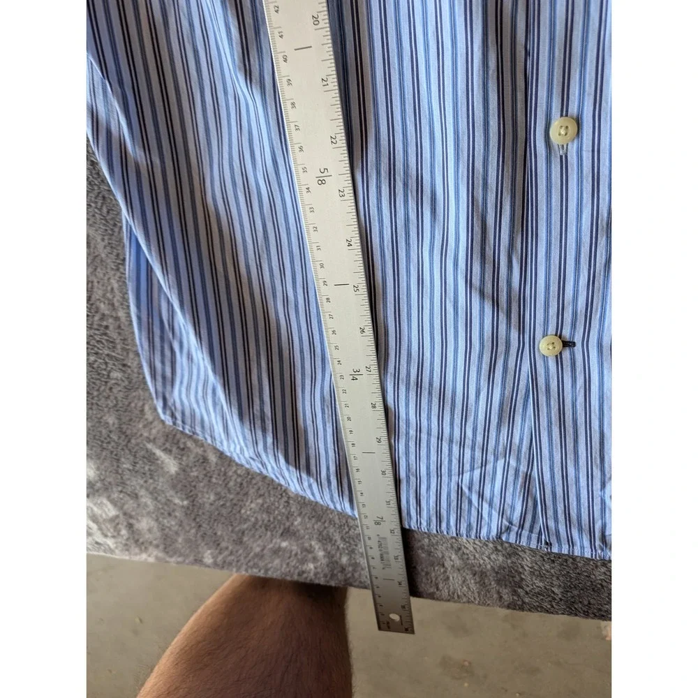 Banana Republic Mens Fitted Striped Dress Shirt Blue Woven in Italy L 16-16.5